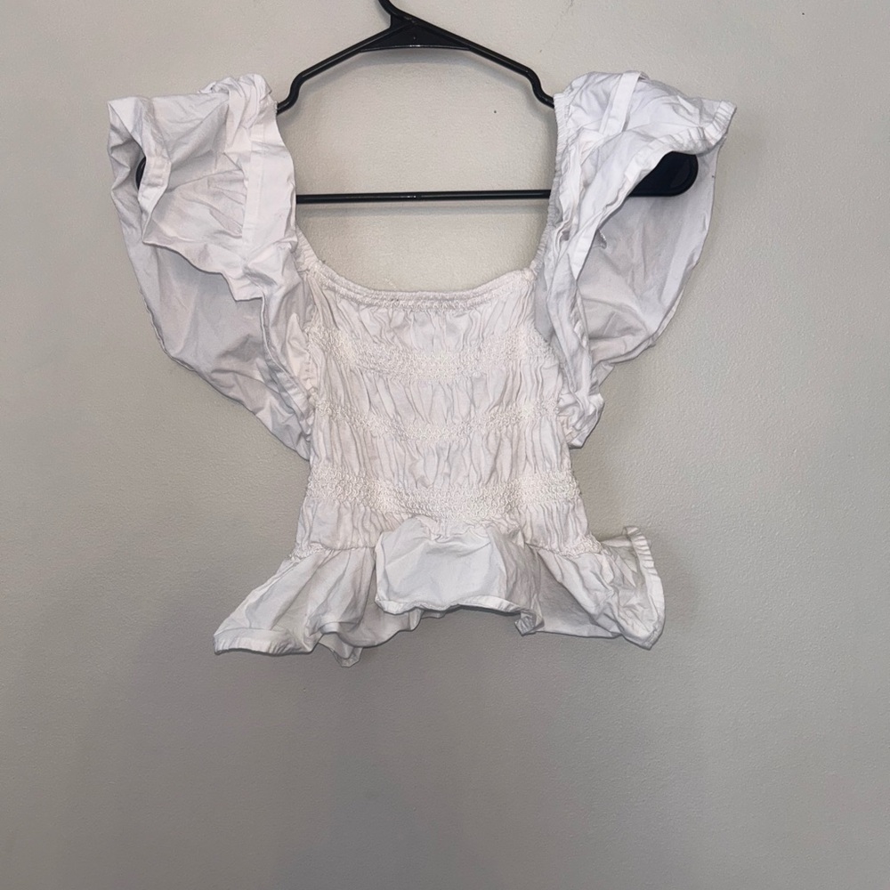 Zara White Ruffled Blouse